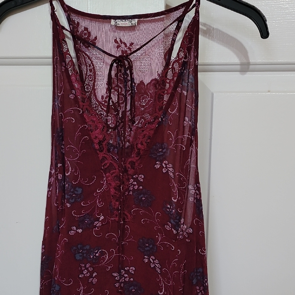 Free People Burgundy Floral Mini Slip Dress